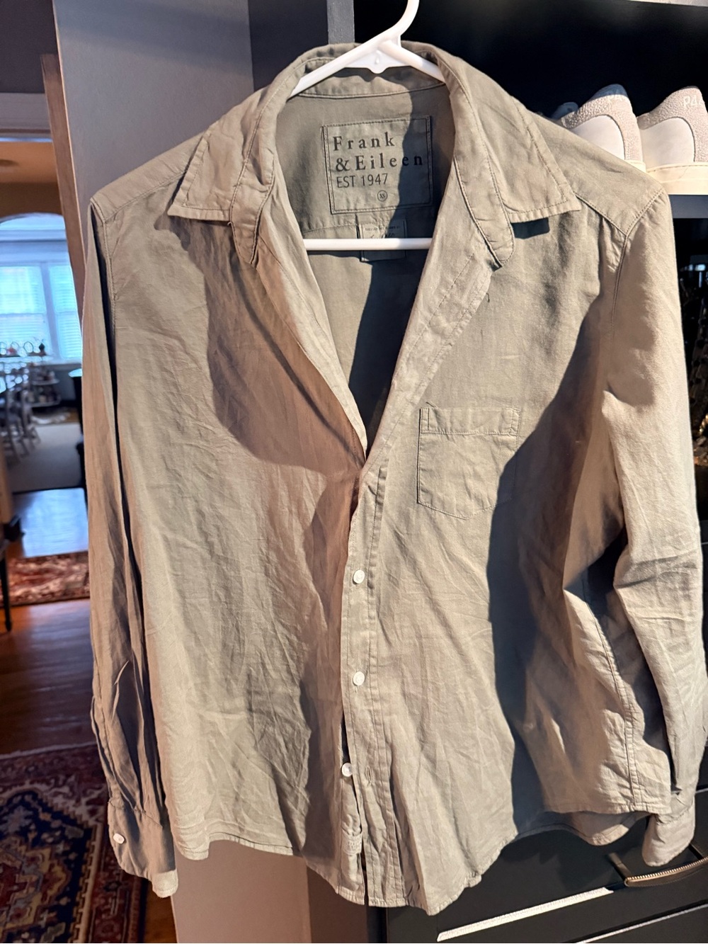 Frank & Eileen Women’s sage green button down shirt.